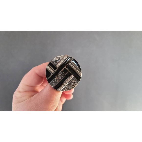 Duri Art Deco Rhinestone and Enamel Brooch - Picture 3 of 10